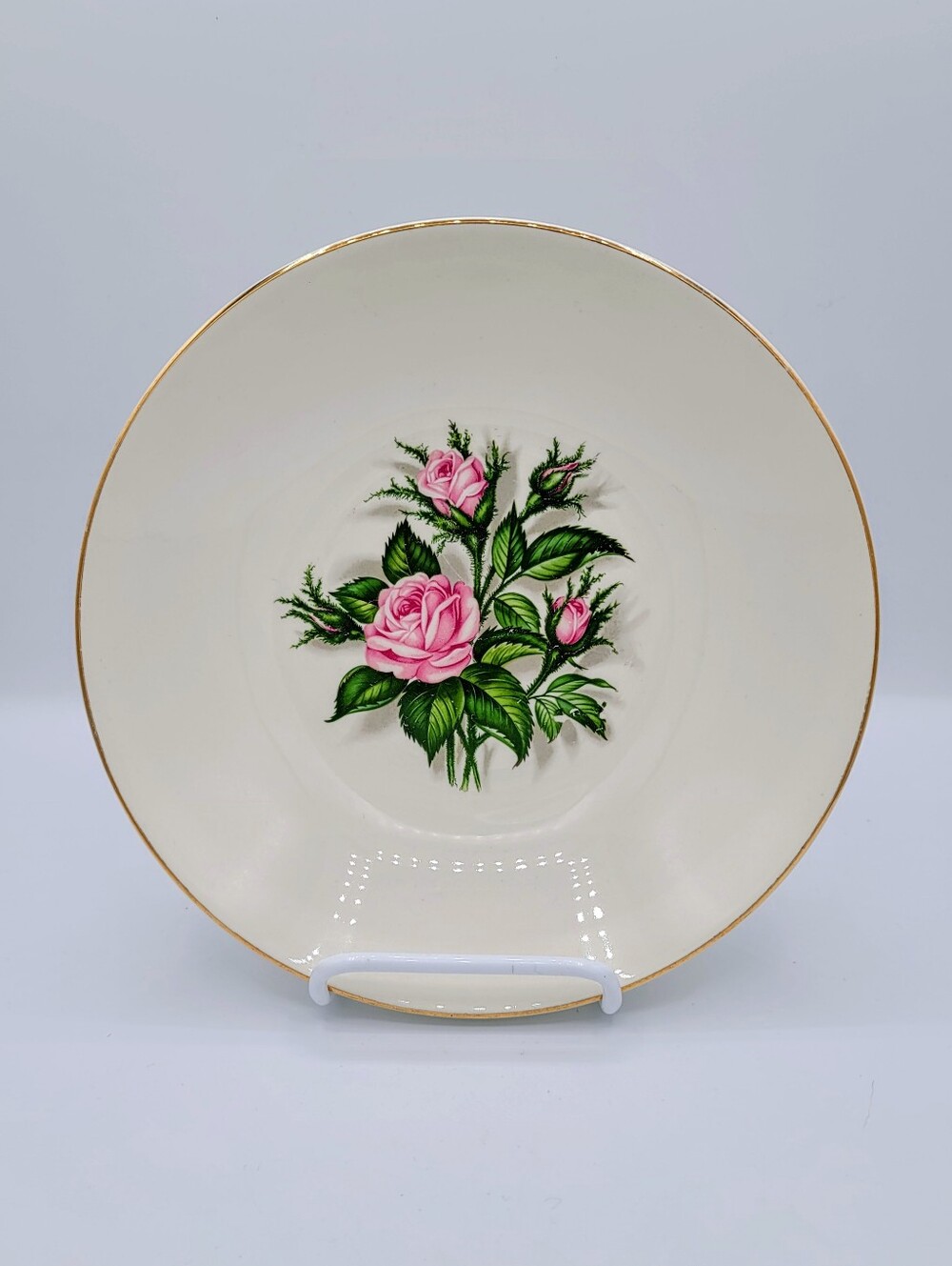 Royal China Minerve Rose Serving Bowl 9 Pink Roses 22K Gold Trim USA Vintage